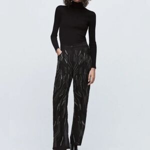 ZARA "The Roxie Pant," Black Hand Embroidered High Waisted Pants - Size M - NWT